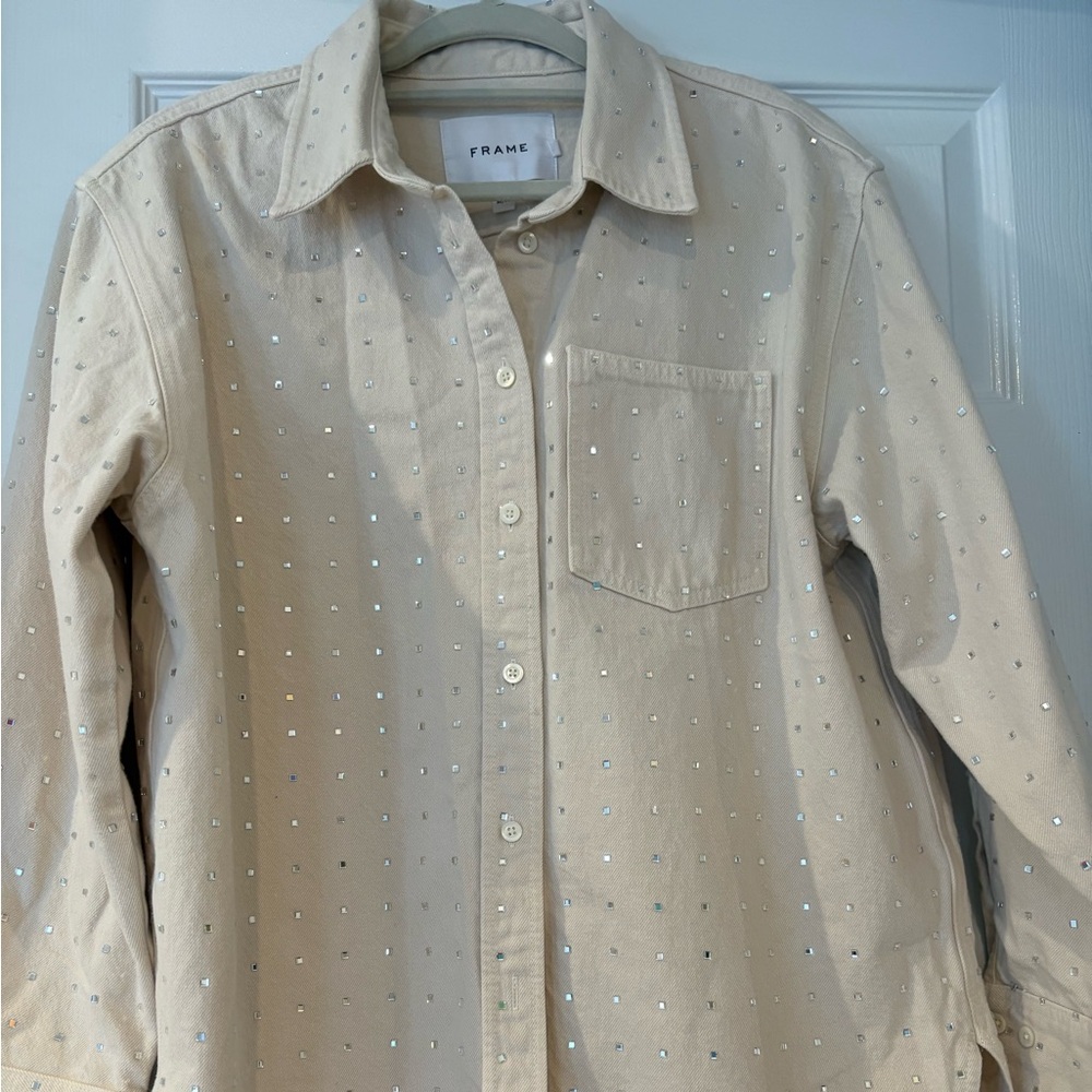 Frame Cream Button-Up Shirt with Silver Accents